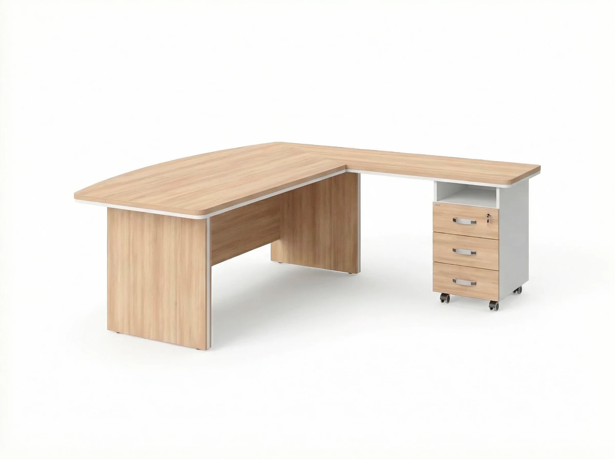 BRL RB071-160x200R Стол руководителя угловой R с тумбой 3 ящика 1600х2000х760 Акация/Белый