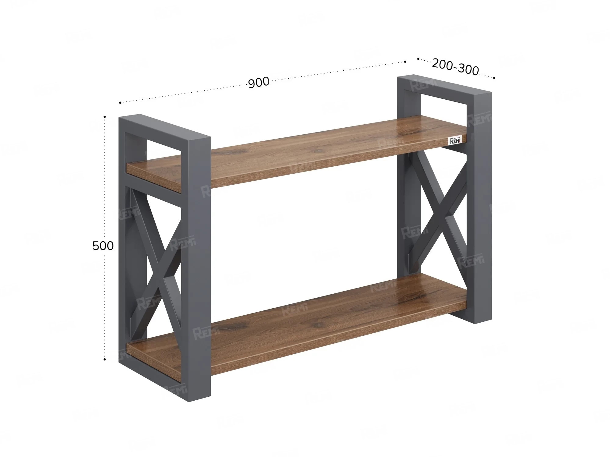 Полка настенная 900x200x500 RM196-90x20 Дуб Юстус/Серый