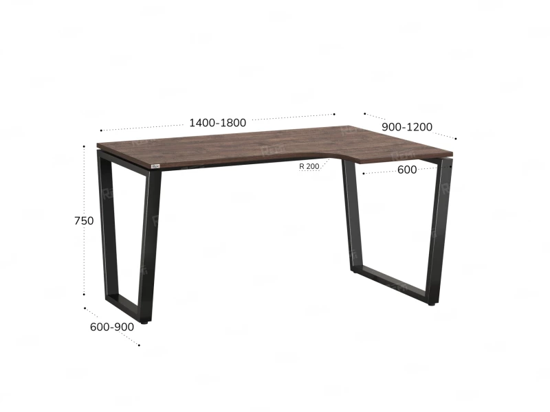 Стол угловой, U-опора, правый 1800x800/1000x750, RM050-18x8-10 Дуб Апрельский шоколад/Черный