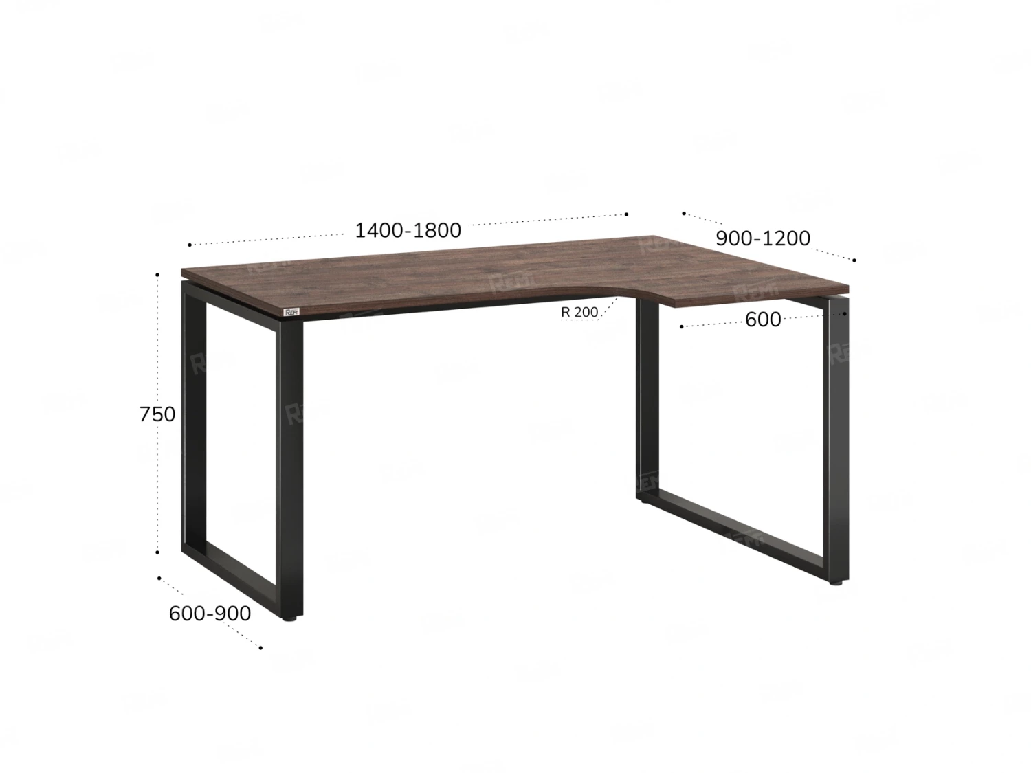 Стол угловой, О-опора, правый 1600x800/1000x750, RM054-16x8-10 Дуб Апрельский шоколад/Черный