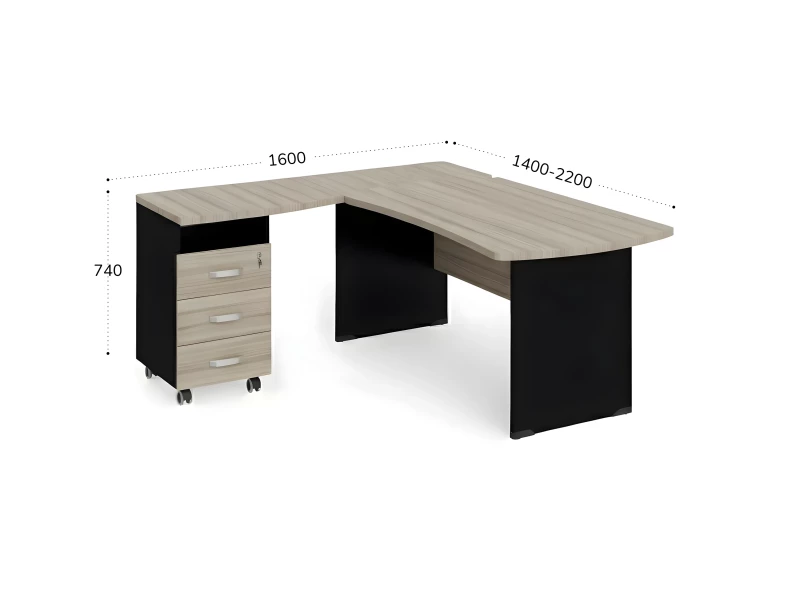 BRL RB005-180х160L Угловое рабочее место левое 1800х1600х740 Шорвуд/Черный