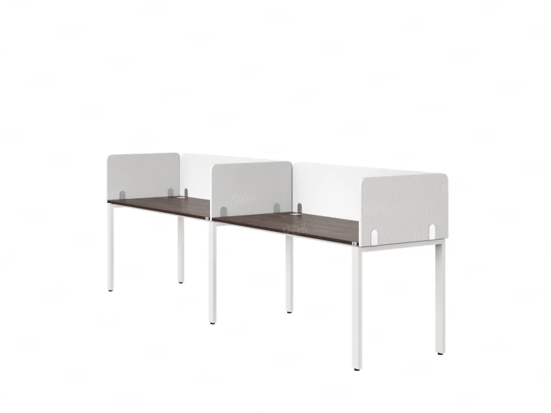 Бенч-система в 1 ряд, 2 рабочих места 5 тканевых экранов 2700x700x750 RM167-1-27x7 Дуб Апрельский шоколад/Белый