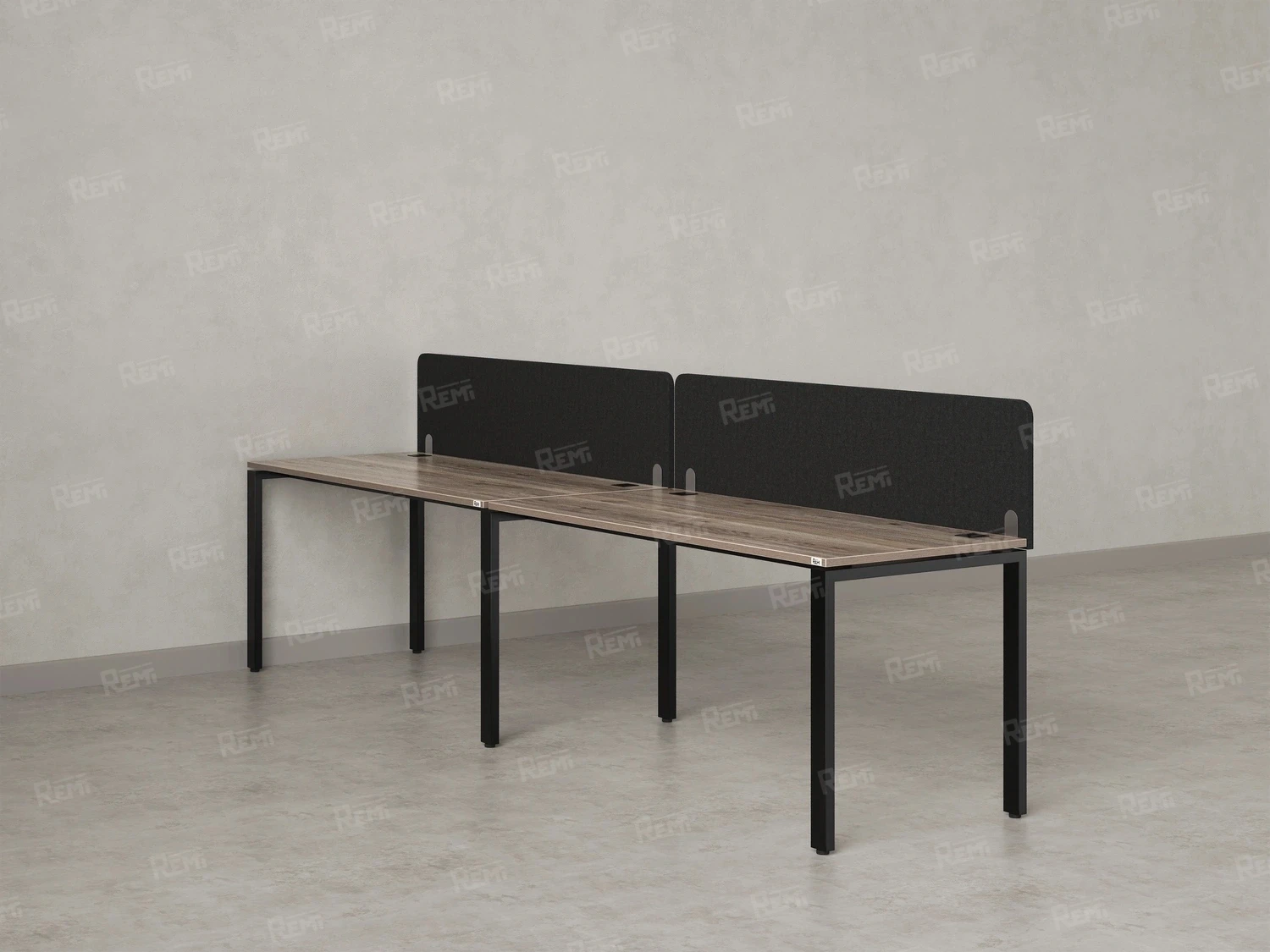 Бенч-система в 1 ряд, 2 рабочих места 2 тканевых экранов 3200x700x750 RM167-3-32x7 Дуб Маувелла/Черный