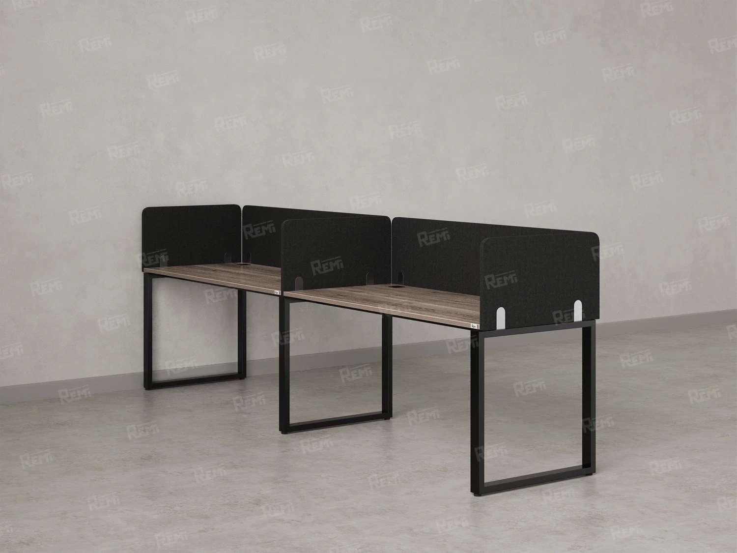 Бенч-система в 1 ряд, 2 рабочих места 5 тканевых экранов 2000x600x750 RM168-1-20x6 Дуб Маувелла/Черный