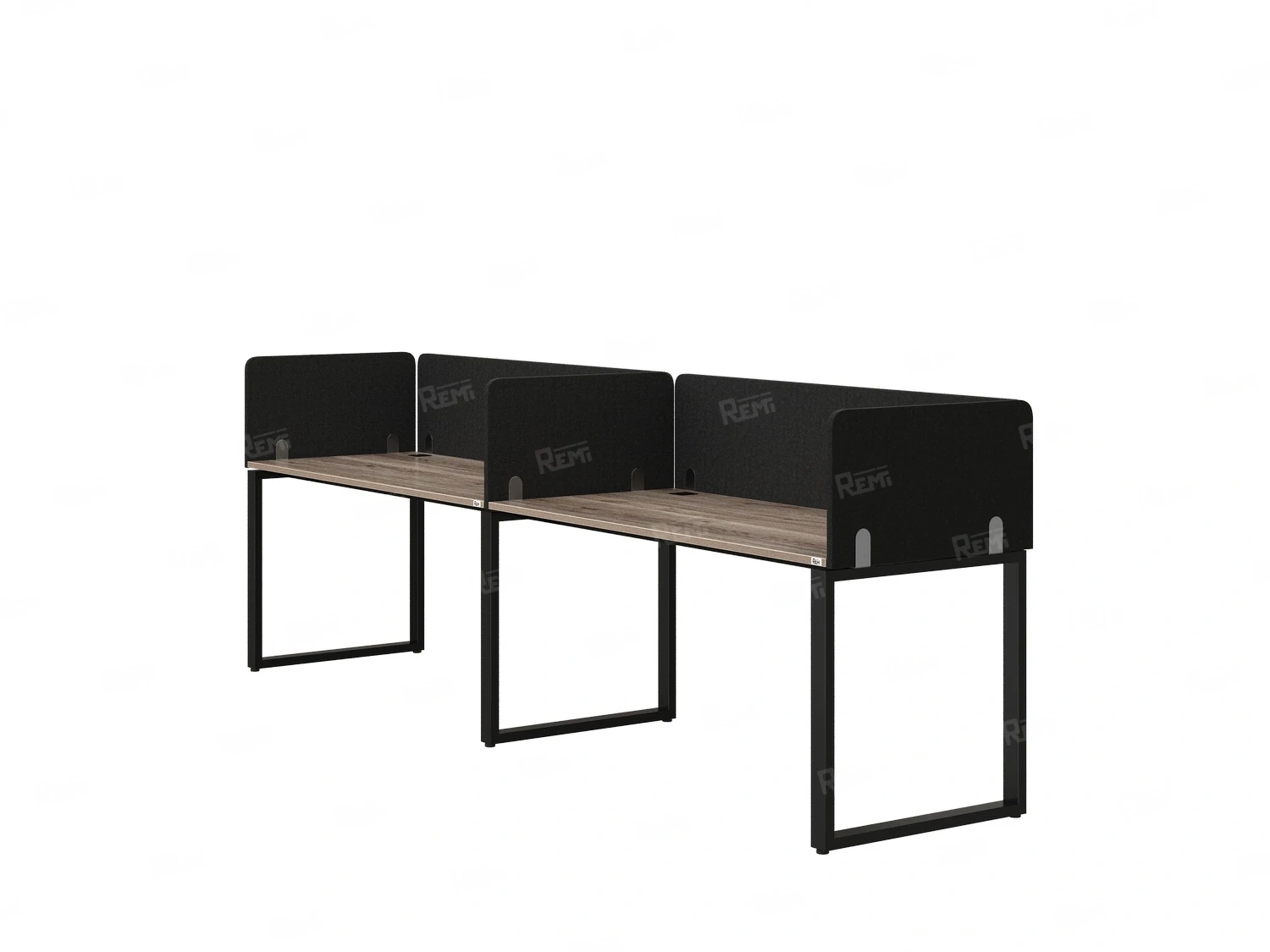 Бенч-система в 1 ряд, 2 рабочих места 5 тканевых экранов 2000x600x750 RM168-1-20x6 Дуб Маувелла/Черный