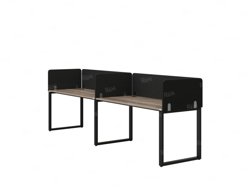 Бенч-система в 1 ряд, 2 рабочих места 5 тканевых экранов 2000x600x750 RM168-1-20x6 Дуб Маувелла/Черный