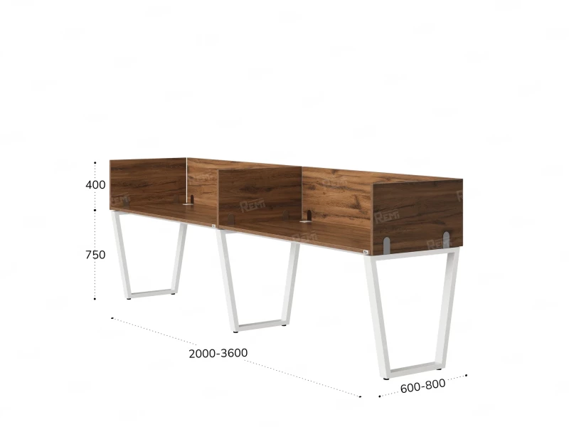 Бенч-система в 1 ряд, 2 рабочих места 5 ЛДСП экранов 2400x800x750 RM174-2-24x8 Дуб Юстус/Белый
