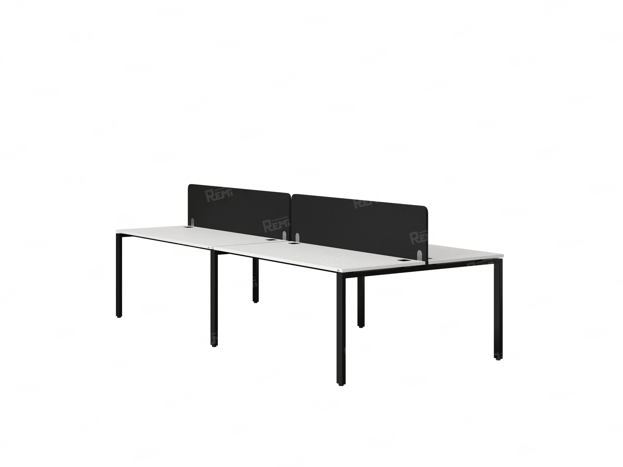 Бенч-система, 4 рабочих места, на П-образных опорах, 2 тканевых экранов 2400x1400x750 RM166-3-12x14 Белый/Черный