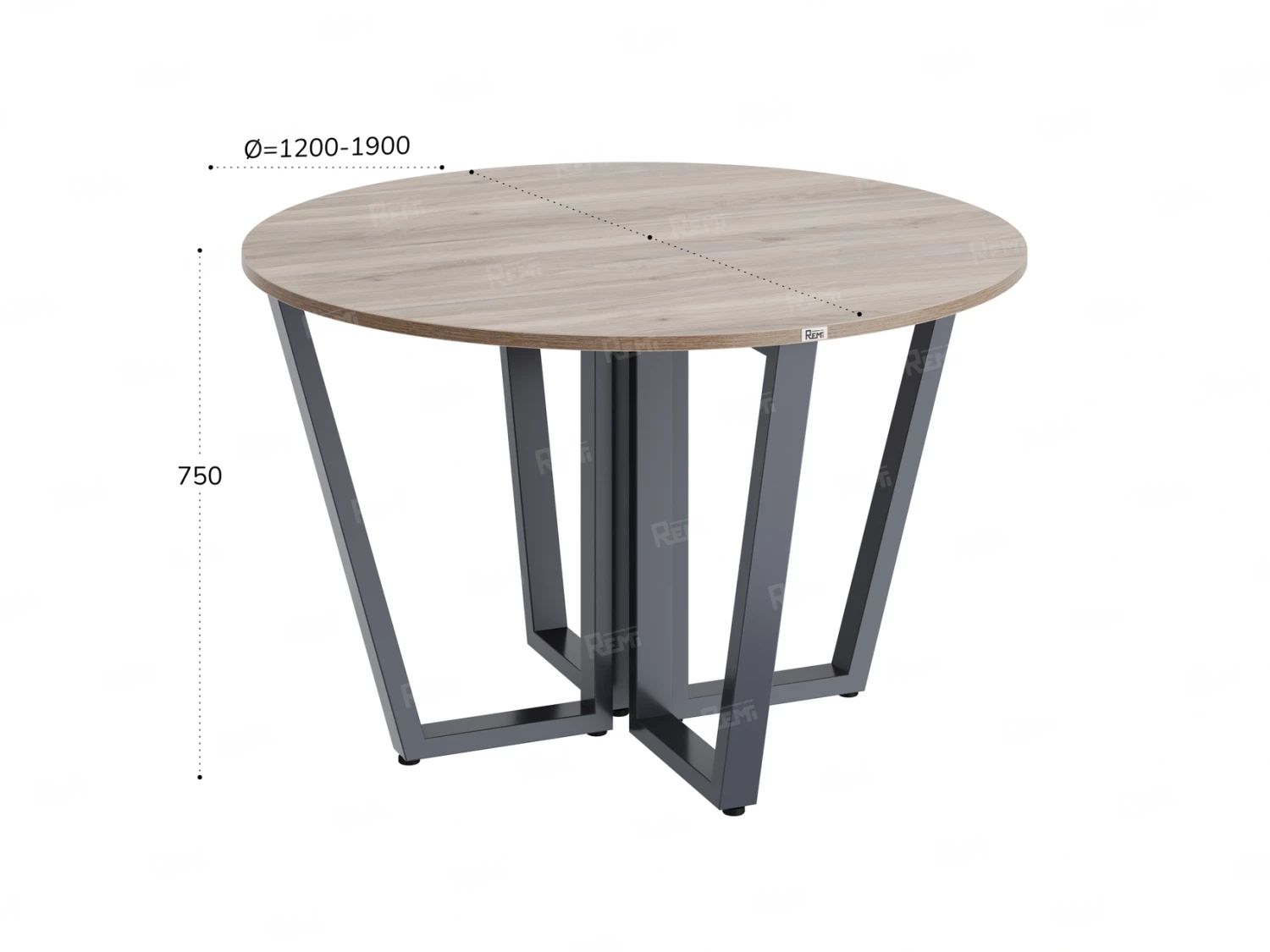 Круглый стол на U-образных опорах 1300x1300x750 RM188-13x13 Дуб Маувелла/Серый