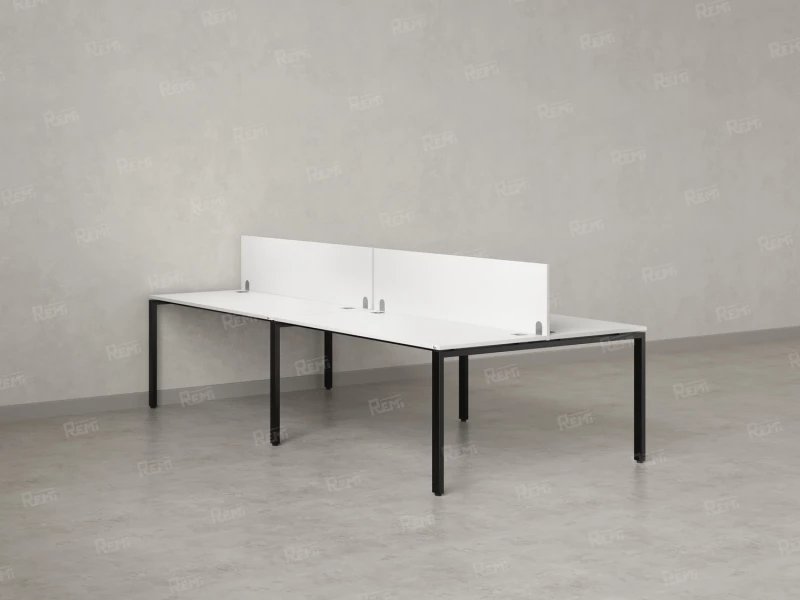 Бенч-система, 4 рабочих места, на П-образных опорах, 2 ЛДСП экранов 3200x1200x750 RM166-4-16x12 Белый/Черный