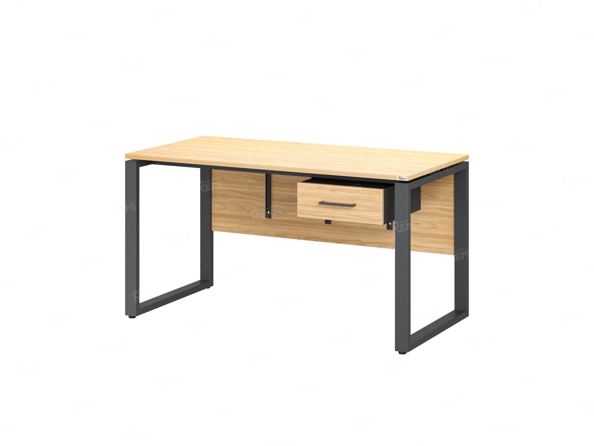 Стол прямой, подвесная тумба, ЛДСП экран, О-опора 1600x800x750 RM032-16x8 Вяз Швейцарский светлый/Серый