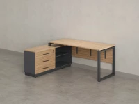 Стол прямой с тумбой L, ЛДСП экран, О-опора 1400x600x750 RM013L-14x6 Вяз Швейцарский светлый/Серый
