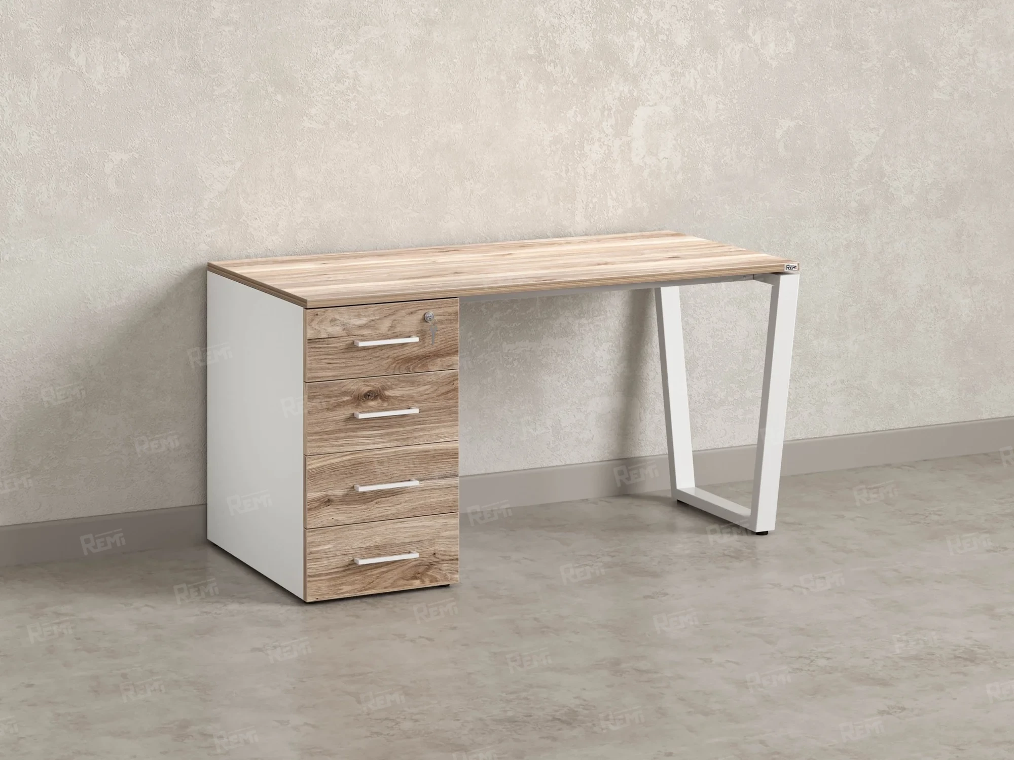 Стол прямой, с тумбой на U-образных опоре, левый 1600x700x750 RM100-16x7 Дуб Маувелла/Белый