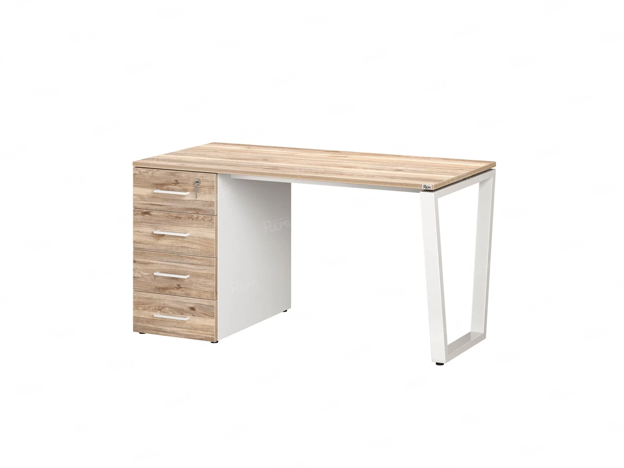 Стол прямой, с тумбой на U-образных опоре, левый 1600x700x750 RM100-16x7 Дуб Маувелла/Белый