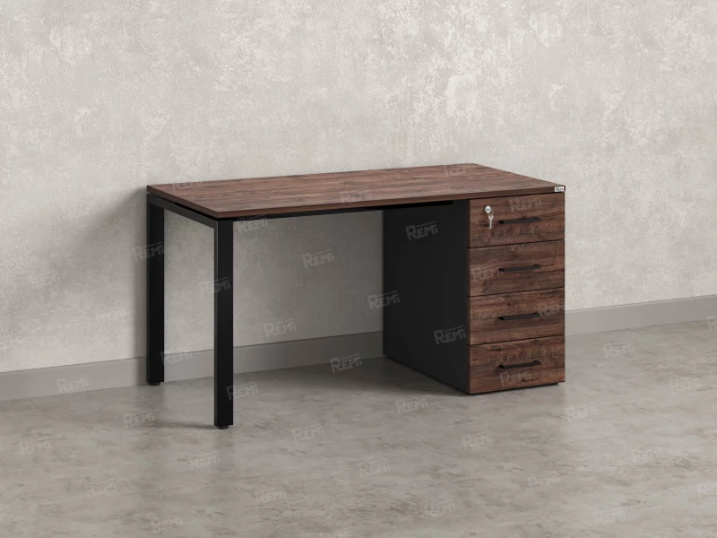 Стол прямой с тумбой на П-образных опоре, правый 1800x700x750 RM103-18x7 Дуб Апрельский шоколад/Черный