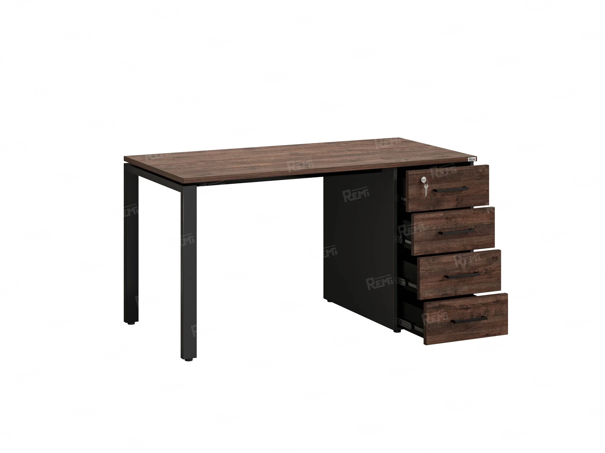 Стол прямой с тумбой на П-образных опоре, правый 1800x700x750 RM103-18x7 Дуб Апрельский шоколад/Черный