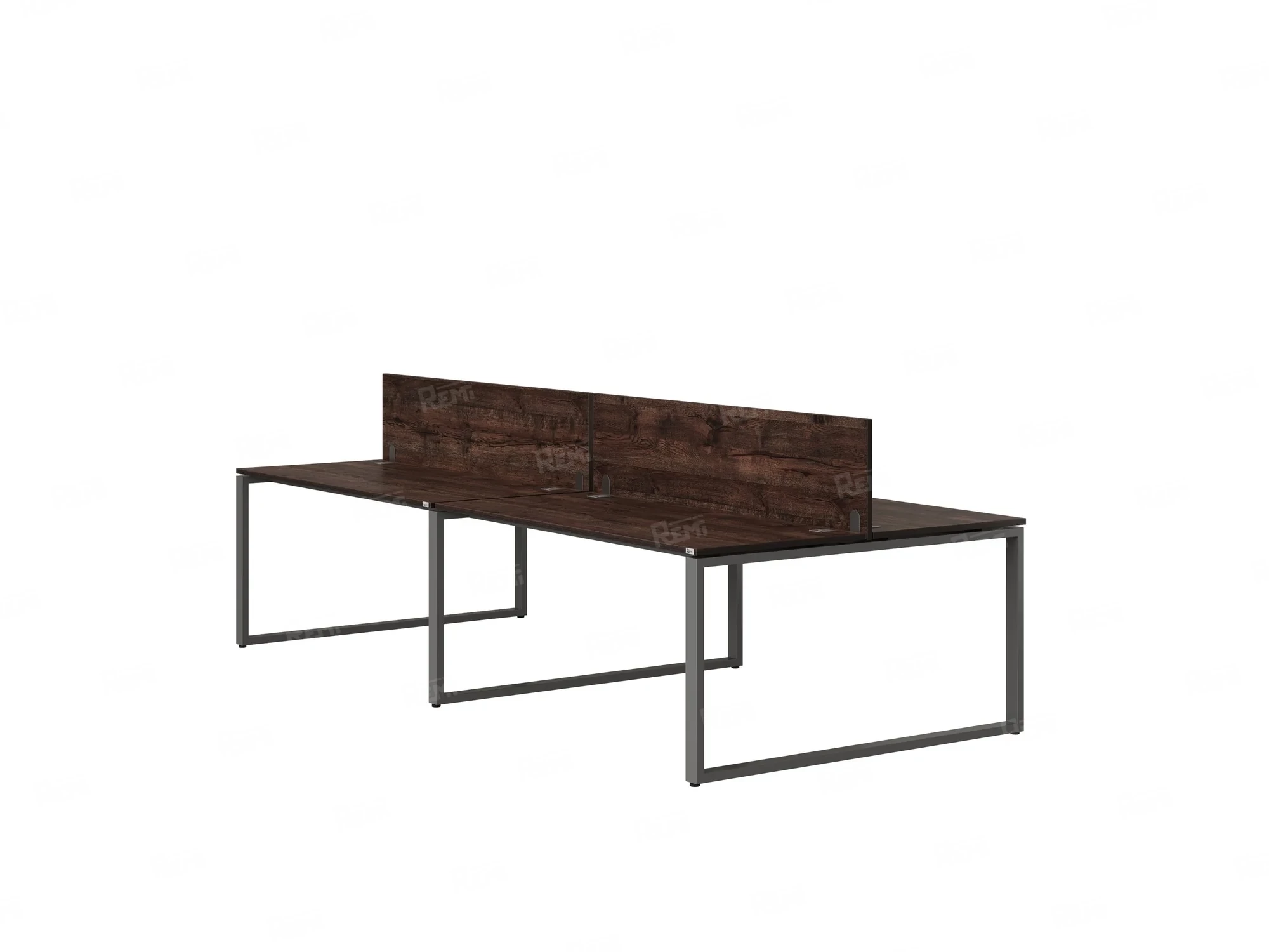 Бенч-система, 4 рабочих места, на О-образных опорах, 2 ЛДСП экранов 3600x1200x750 RM170-4-18x12 Дуб Апрельский шоколад/Серый