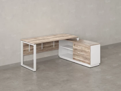 Стол прямой с тумбой R, ЛДСП экран, О-опора 1800x700x750 RM012R-18x7 Дуб Маувелла/Белый