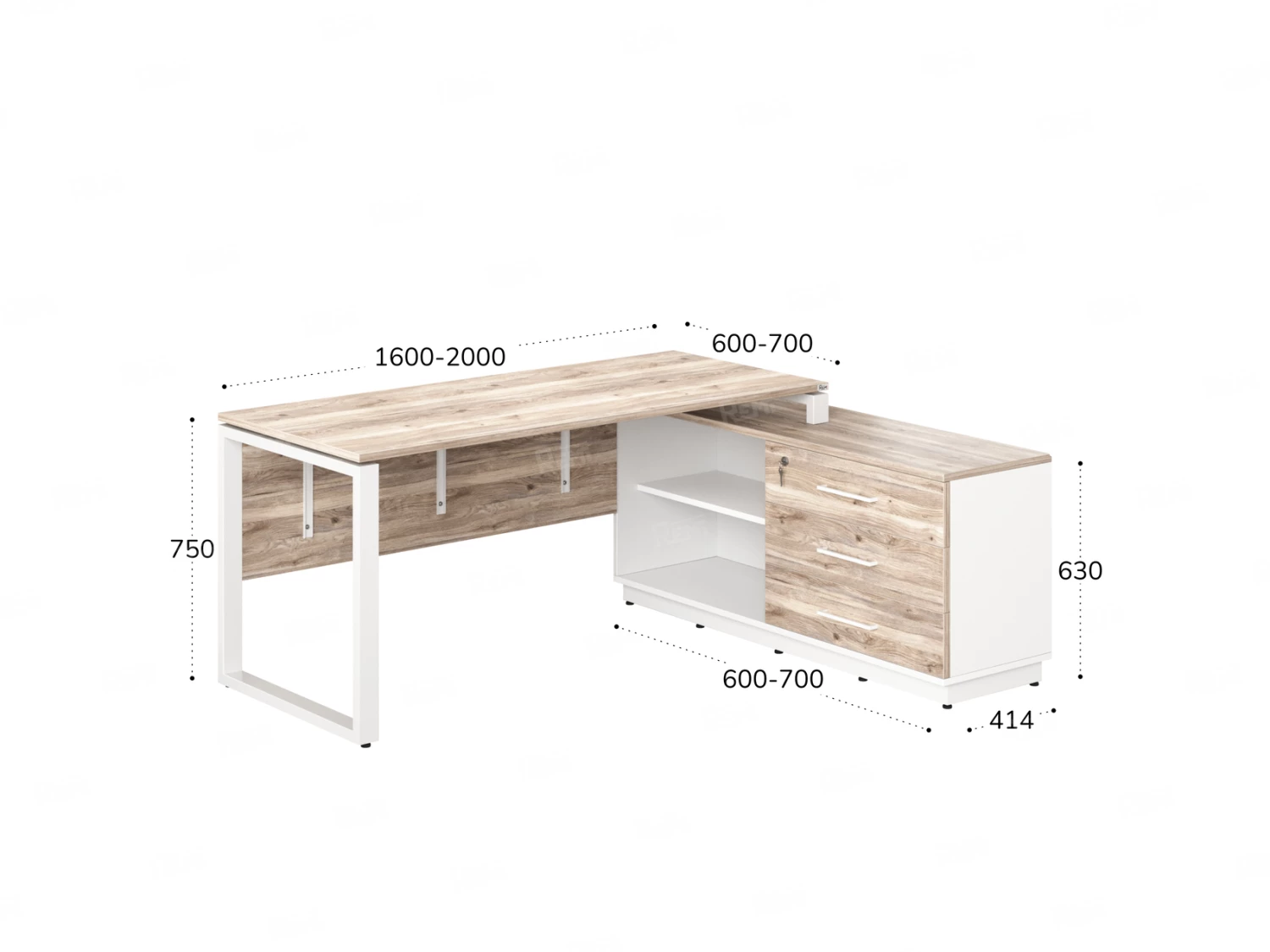 Стол прямой с тумбой R, ЛДСП экран, О-опора 1800x700x750 RM012R-18x7 Дуб Маувелла/Белый