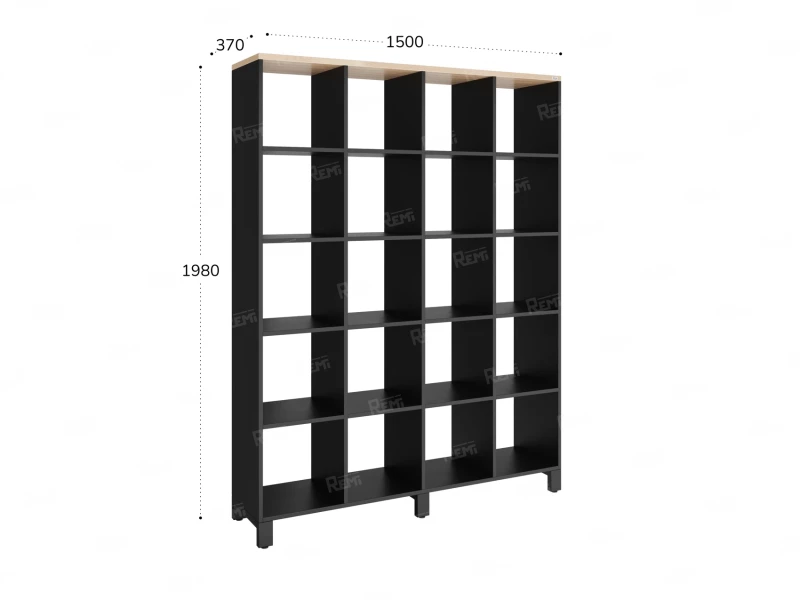 Стеллаж, 20 ячеек 1500х370х1980 RM144-150x37 Вяз Швейцарский светлый/Черный