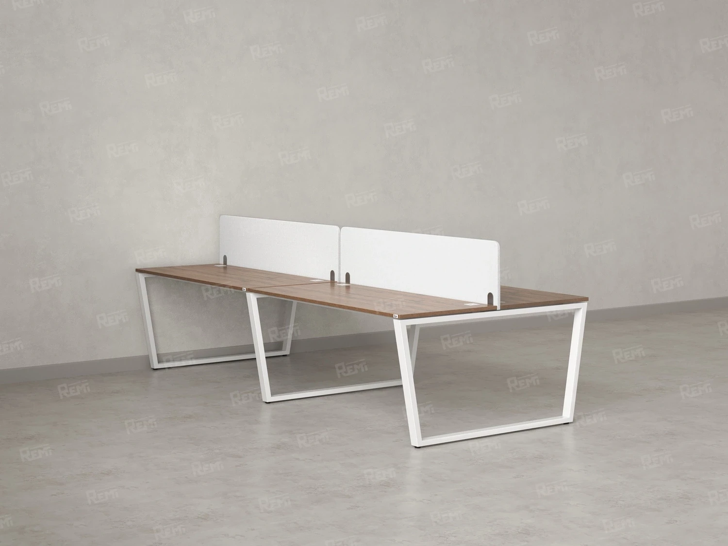 Бенч-система, 4 рабочих места, на U-образных опорах, 2 тканевых экранов 3200x1400x750 RM173-3-16x14 Дуб Юстус/Белый