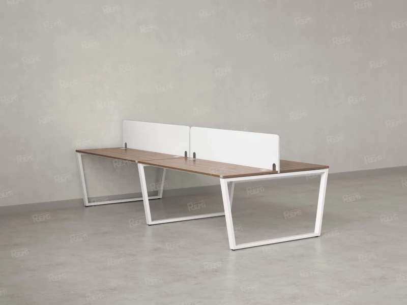 Бенч-система, 4 рабочих места, на U-образных опорах, 2 тканевых экранов 3200x1400x750 RM173-3-16x14 Дуб Юстус/Белый