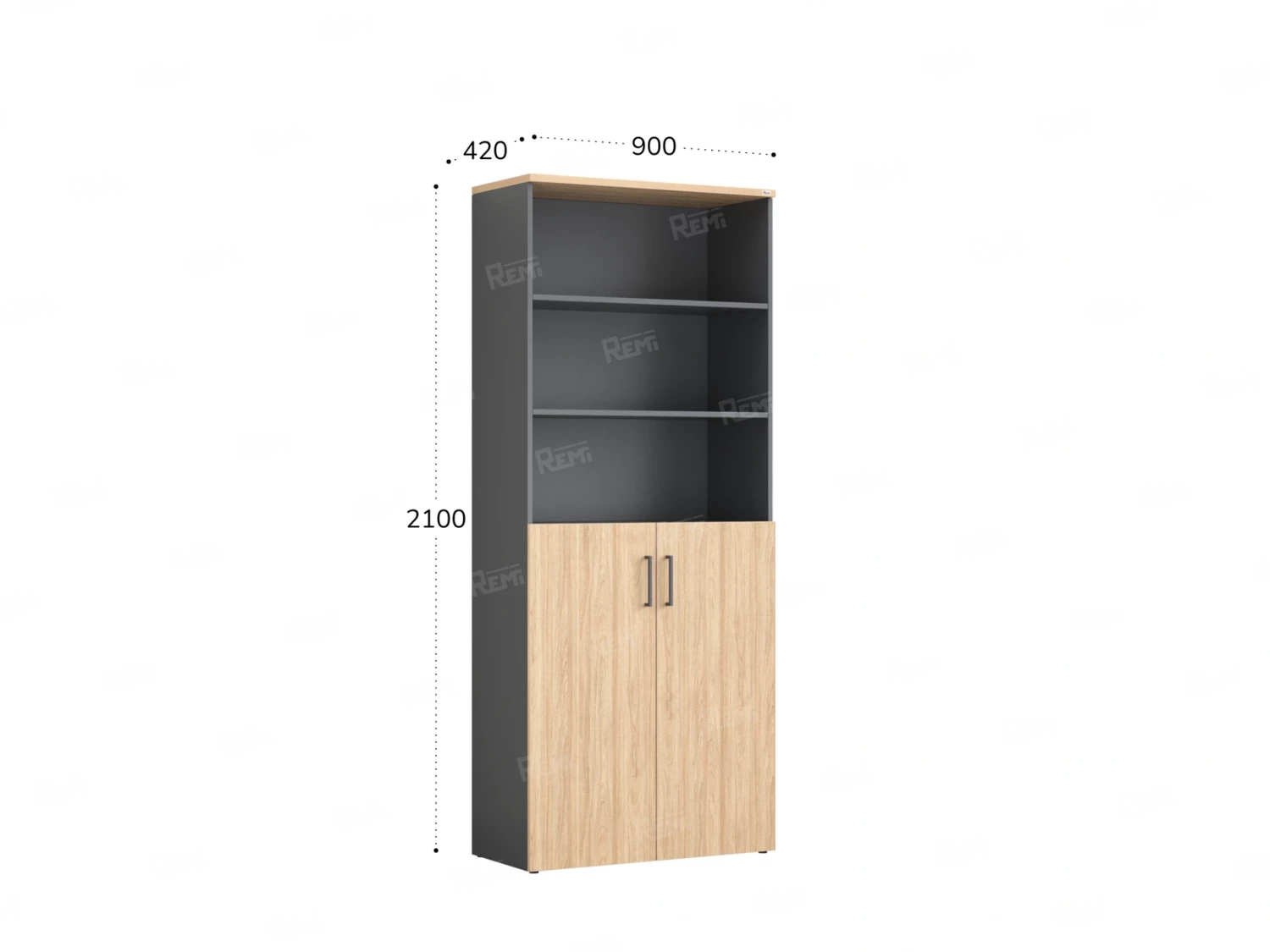 Шкаф комбинированный, регулируемые опоры, 6 уровней 900x420x2100 RM155-90x41 Вяз Швейцарский светлый/Серый