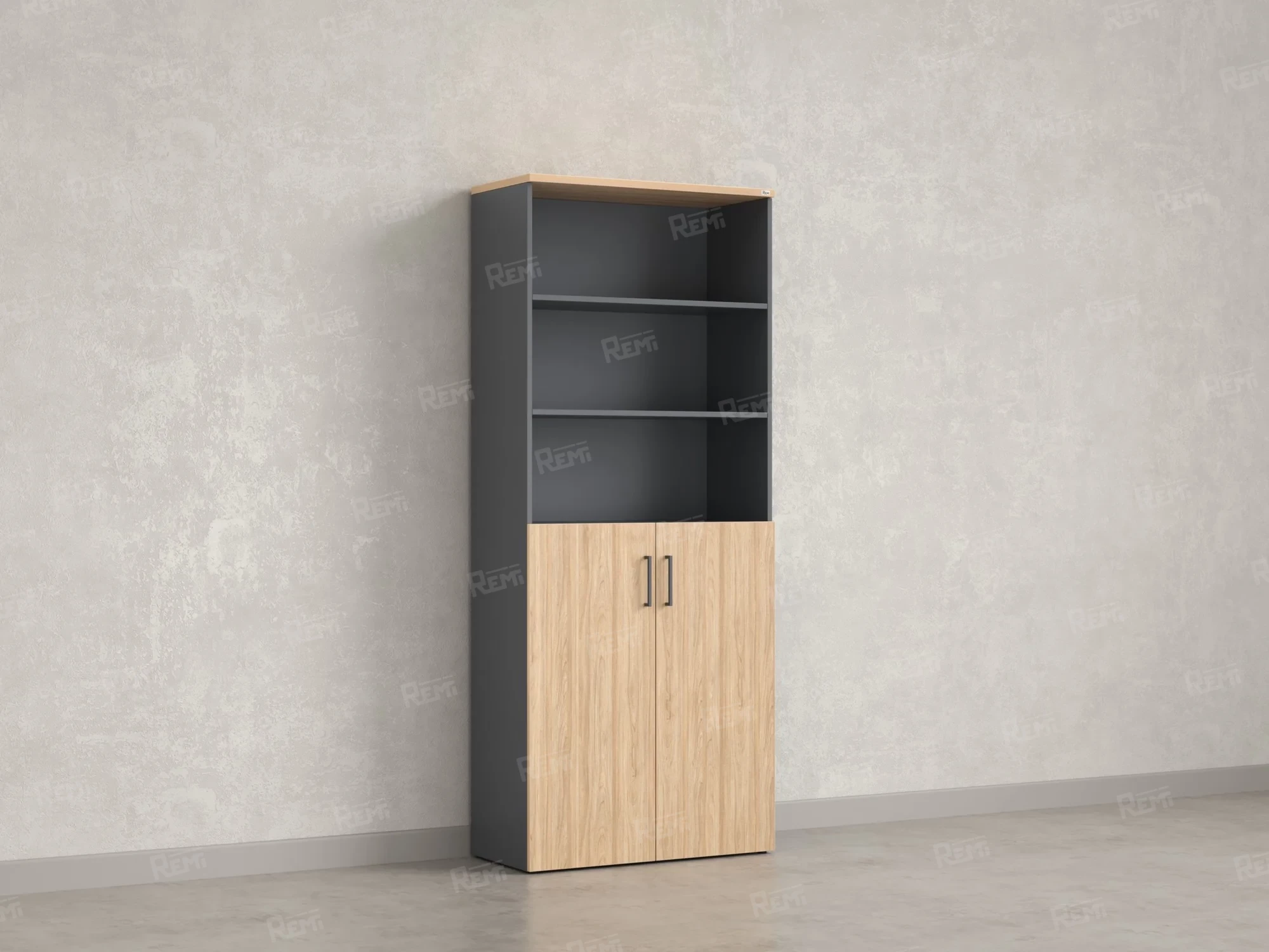 Шкаф комбинированный, регулируемые опоры, 6 уровней 900x420x2100 RM155-90x41 Вяз Швейцарский светлый/Серый