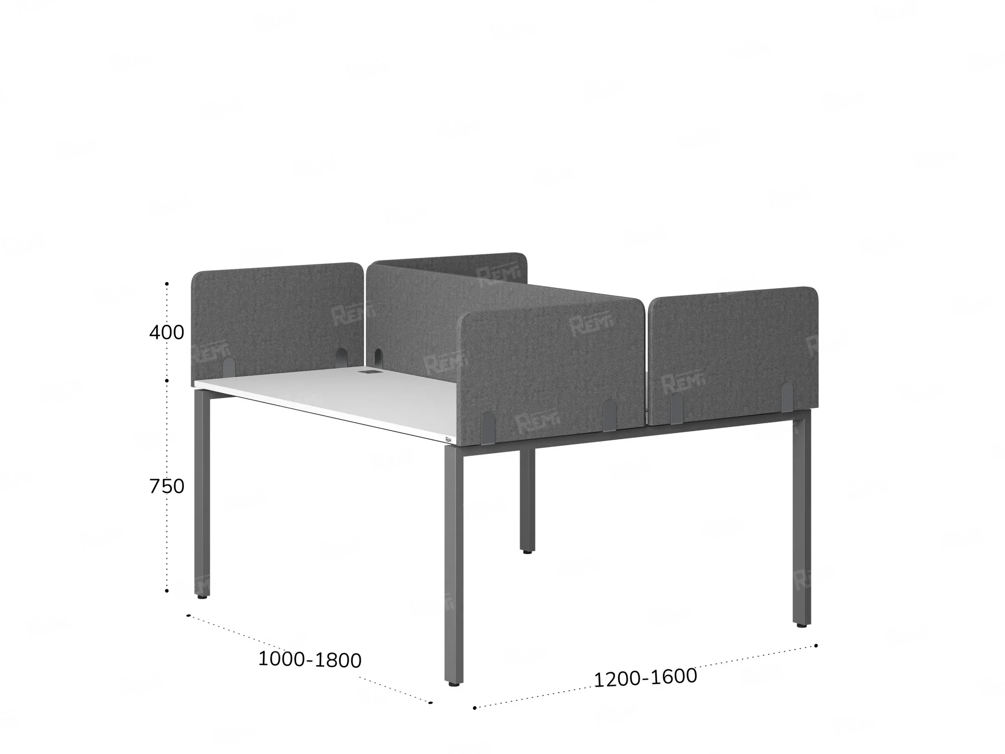 Бенч-система, 2 рабочих места, на П-образных опорах, 5 тканевых экрана 1800x1600x750 RM165-3-18x16 Белый/Серый