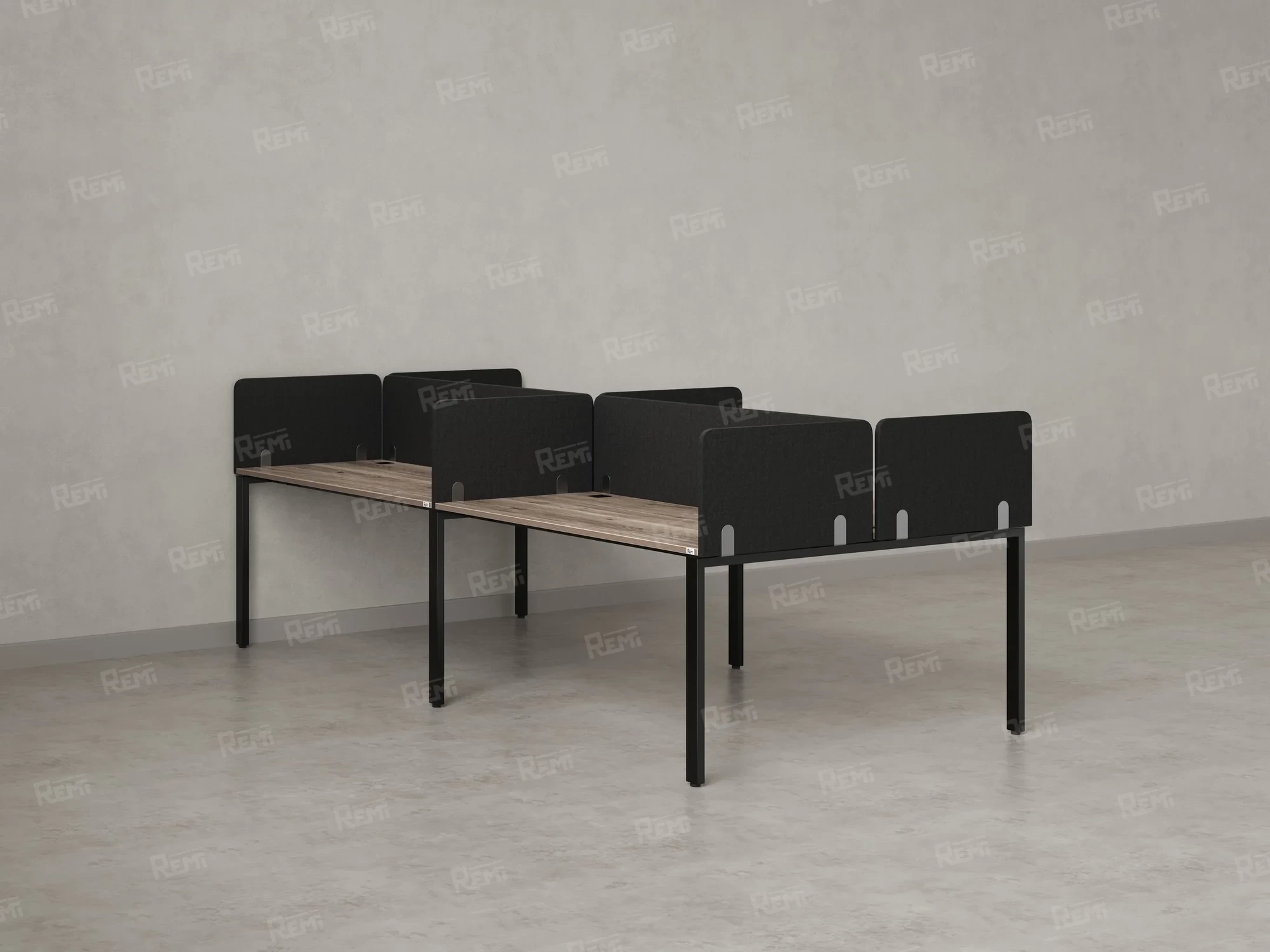 Бенч-система, 4 рабочих места, на П-образных опорах, 8 тканевых экранов 2400x1600x750 RM166-1-12x16 Дуб Маувелла/Черный