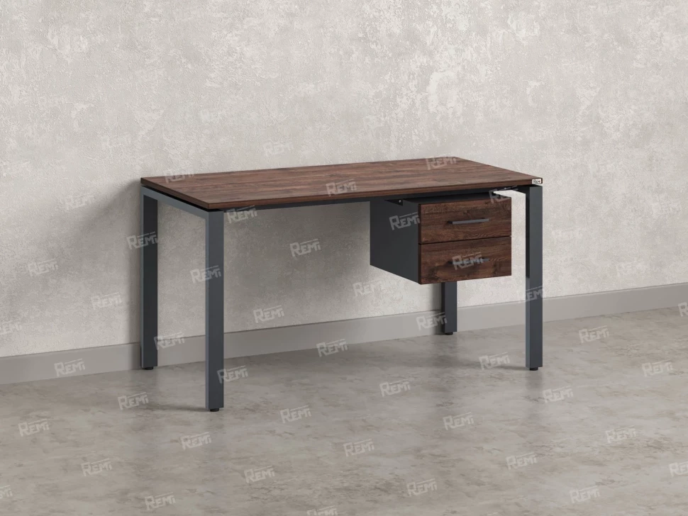 Стол прямой с подвесной тумбой 2 ящика, П-опора 1800x600x750 RM039-18x6 Дуб Апрельский шоколад/Серый
