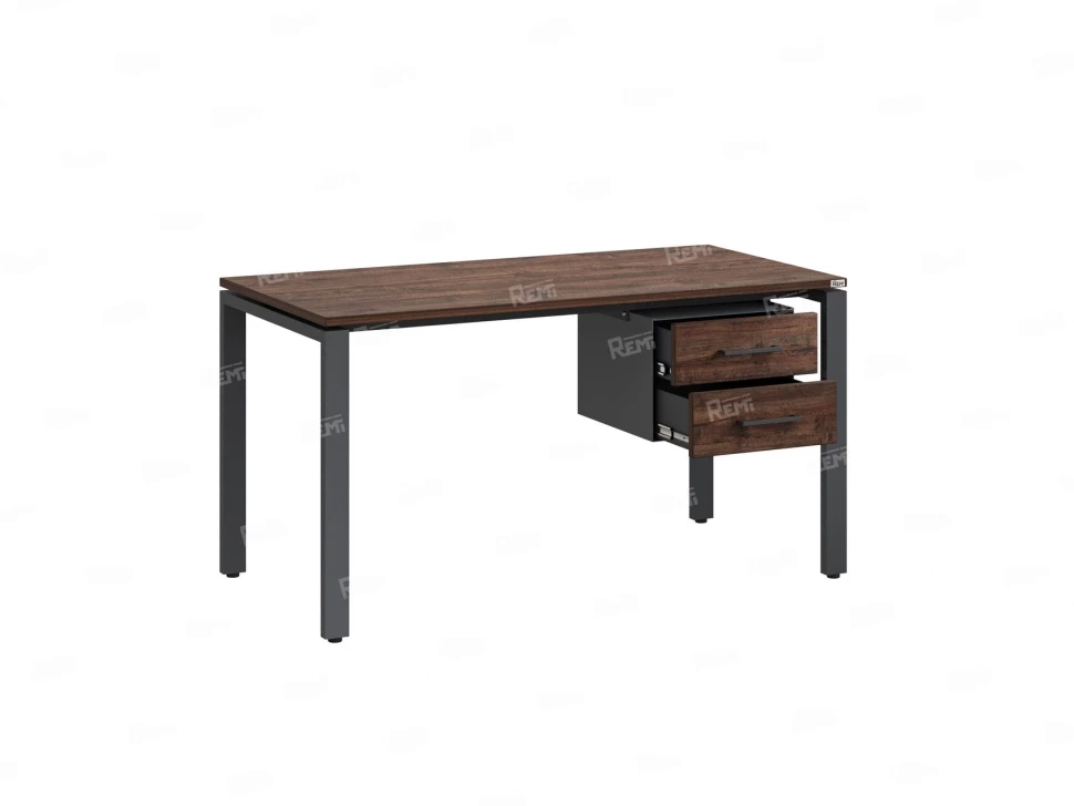 Стол прямой с подвесной тумбой 2 ящика, П-опора 1800x600x750 RM039-18x6 Дуб Апрельский шоколад/Серый
