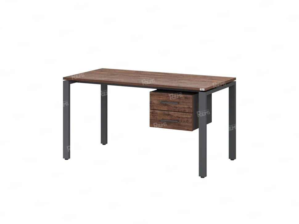 Стол прямой с подвесной тумбой 2 ящика, П-опора 1800x600x750 RM039-18x6 Дуб Апрельский шоколад/Серый