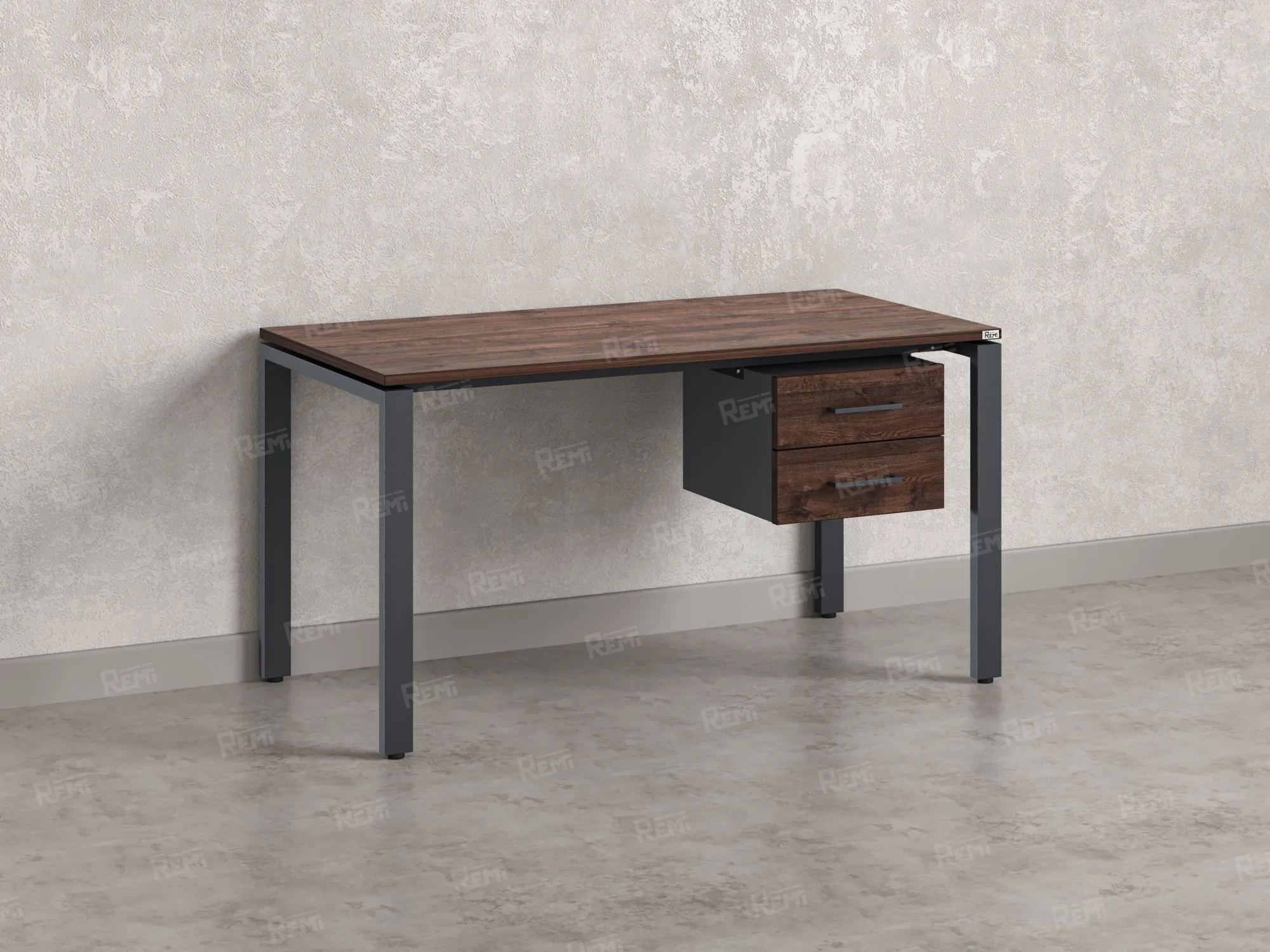 Стол прямой с подвесной тумбой 2 ящика, П-опора 1800x600x750 RM039-18x6 Дуб Апрельский шоколад/Серый