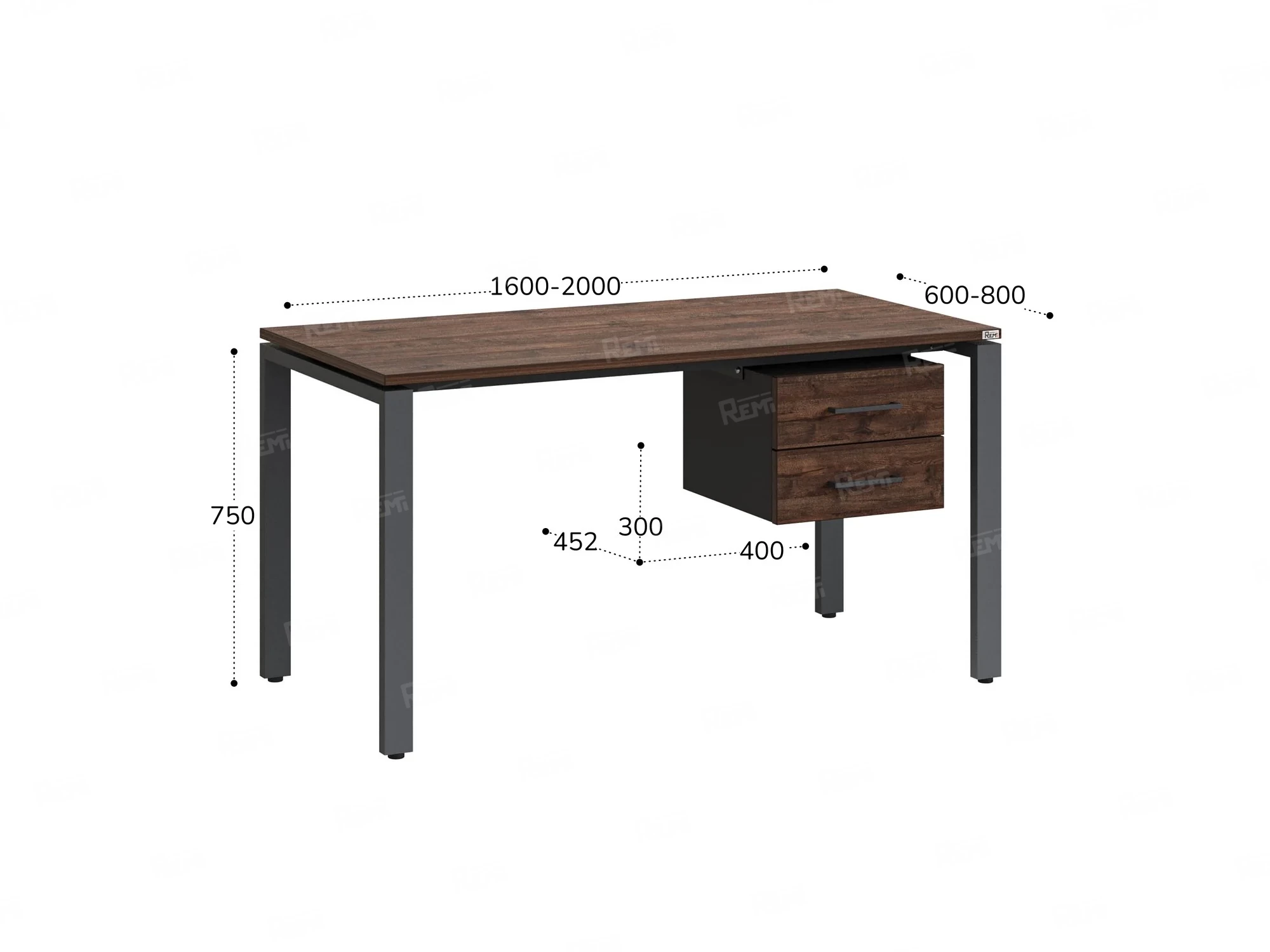 Стол прямой с подвесной тумбой 2 ящика, П-опора 1800x600x750 RM039-18x6 Дуб Апрельский шоколад/Серый