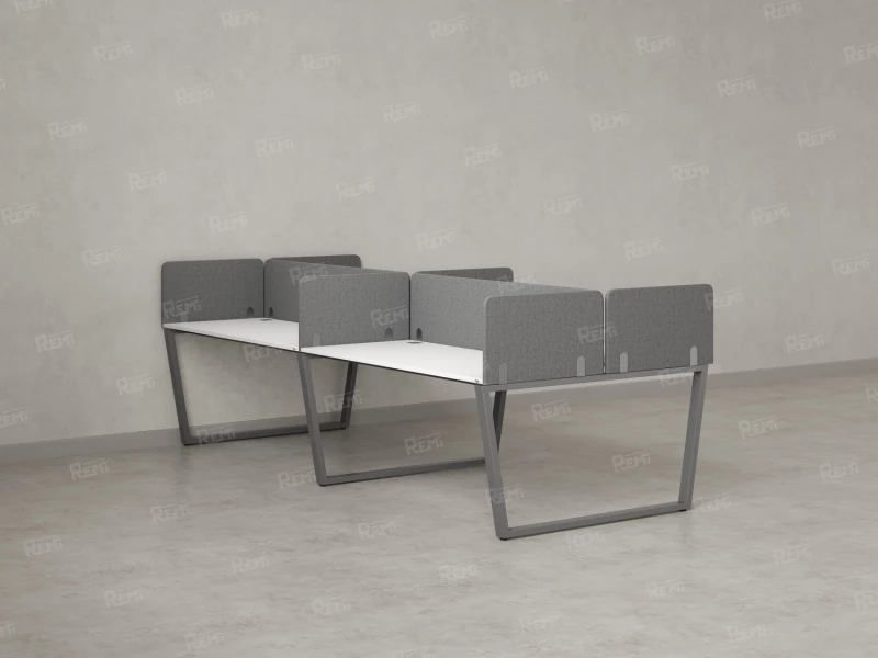 Бенч-система, 4 рабочих места, на U-образных опорах, 8 тканевых экранов 3600x1600x750 RM173-1-18x16 Белый/Серый