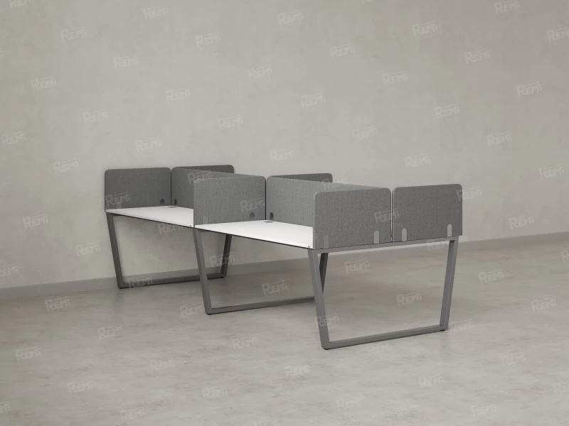 Бенч-система, 4 рабочих места, на U-образных опорах, 8 тканевых экранов 3600x1600x750 RM173-1-18x16 Белый/Серый