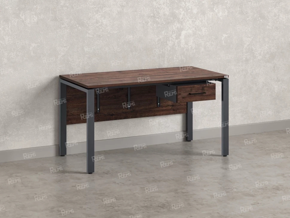 Стол прямой, подвесная тумба, ЛДСП экран, П-опора 1800x700x750 RM030-18x7 Дуб Апрельский шоколад/Серый