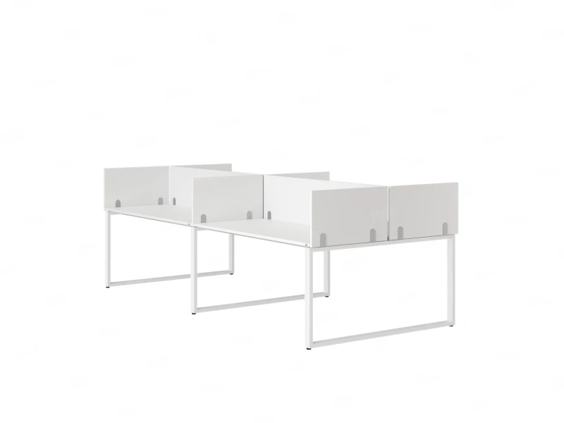 Бенч-система, 4 рабочих места, на О-образных опорах, 8 ЛДСП экранов 3200x1200x750 RM170-1-16x12 Белый/Белый