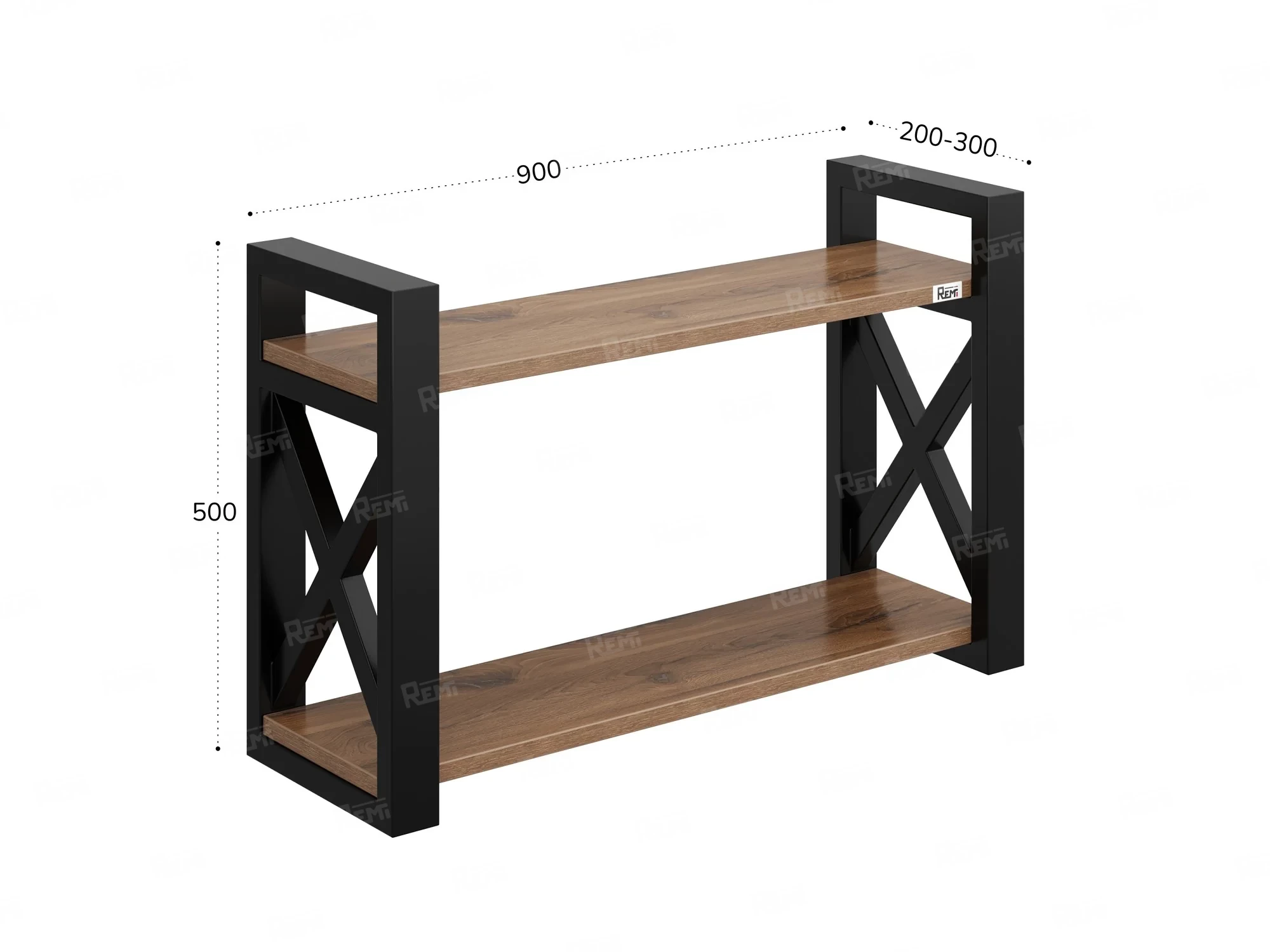 Полка настенная 900x200x500 RM196-90x20 Дуб Юстус/Черный