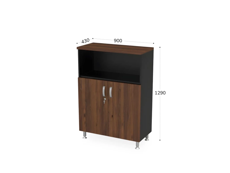 BRL RB052-90х43 Шкаф-стеллаж широкий 3 уровня 900х430х1290 Орех Вармия/Черный