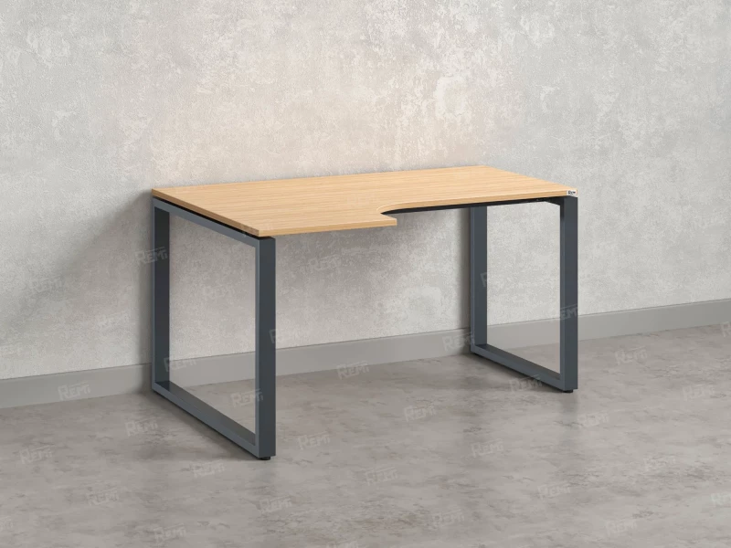 Стол угловой, О-опора, левый 1600x700/900x750, RM055-16x7-9 Вяз Швейцарский светлый/Серый