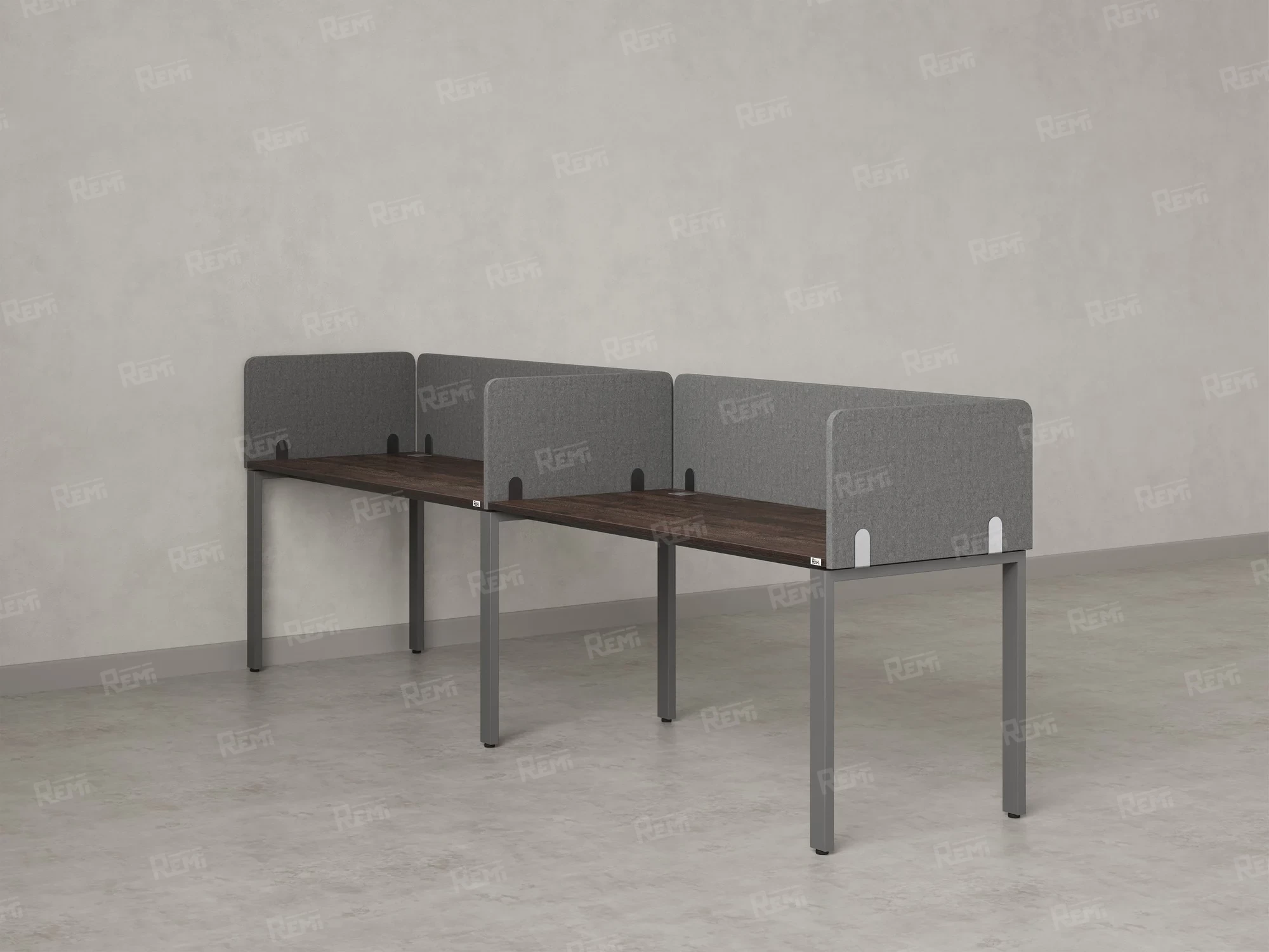 Бенч-система в 1 ряд, 2 рабочих места 5 тканевых экранов 2700x700x750 RM167-1-27x7 Дуб Апрельский шоколад/Серый