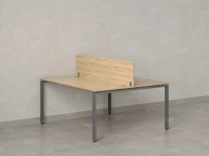 Бенч-система, 2 рабочих места, с одним экраном ЛДСП 1600x1400x750 RM165-2-16x14 Вяз Швейцарский светлый/Серый