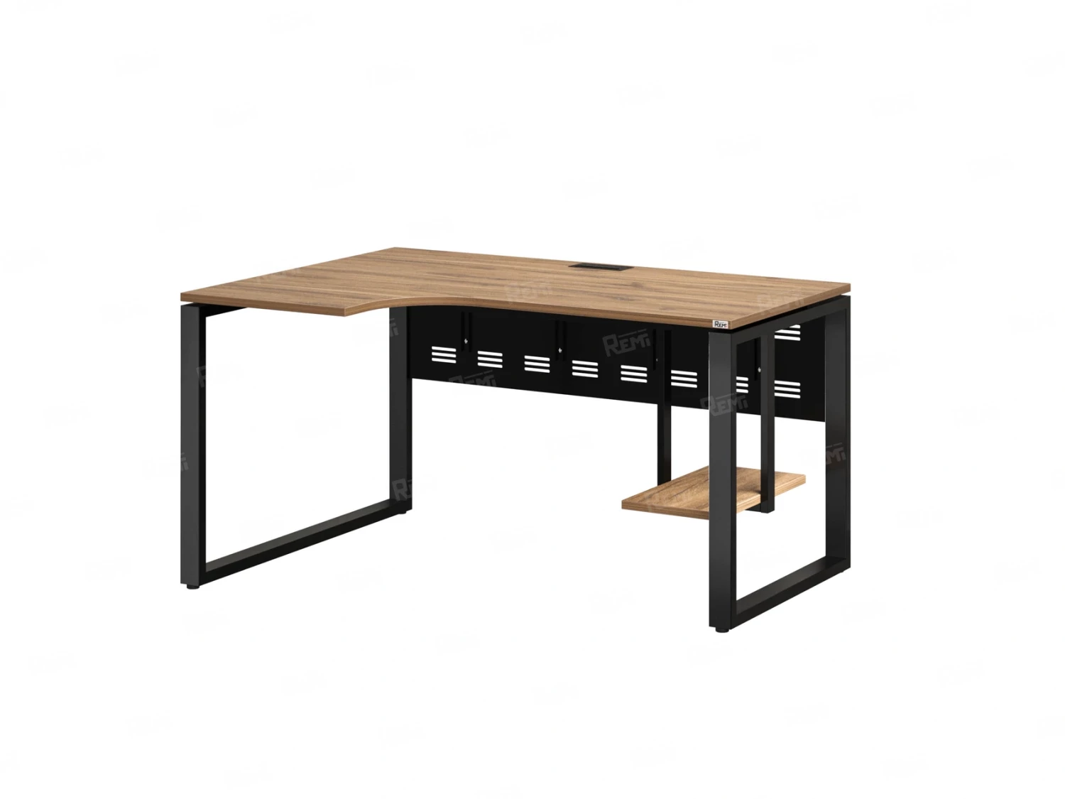 Стол угловой, экран металл, О-опора, левый 1400x900/1200x750, RM056-14x9-12 Дуб Юстус/Черный