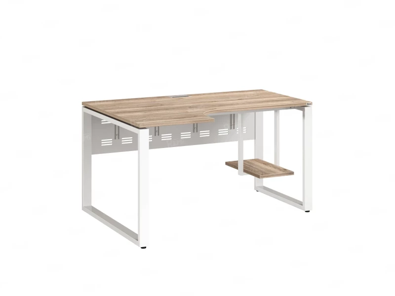 Стол угловой, экран металл, О-опора, левый 1800x800/1000x750, RM056-18x8-10 Дуб Маувелла/Белый