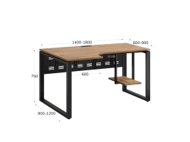 Стол угловой, экран металл, О-опора, правый 1800x900/1200x750, RM057-18x9-12 Дуб Юстус/Черный
