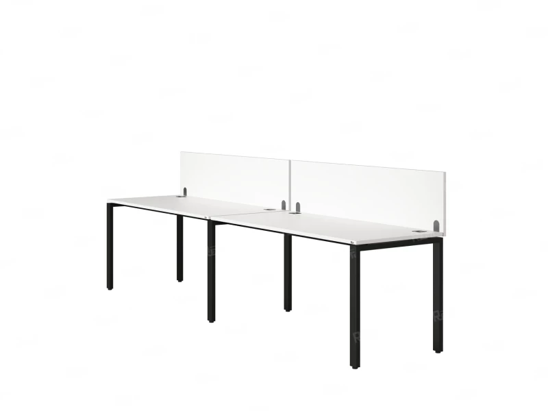 Бенч-система в 1 ряд, 2 рабочих места 2 ЛДСП экранов 3200x600x750 RM167-4-32x6 Белый/Черный