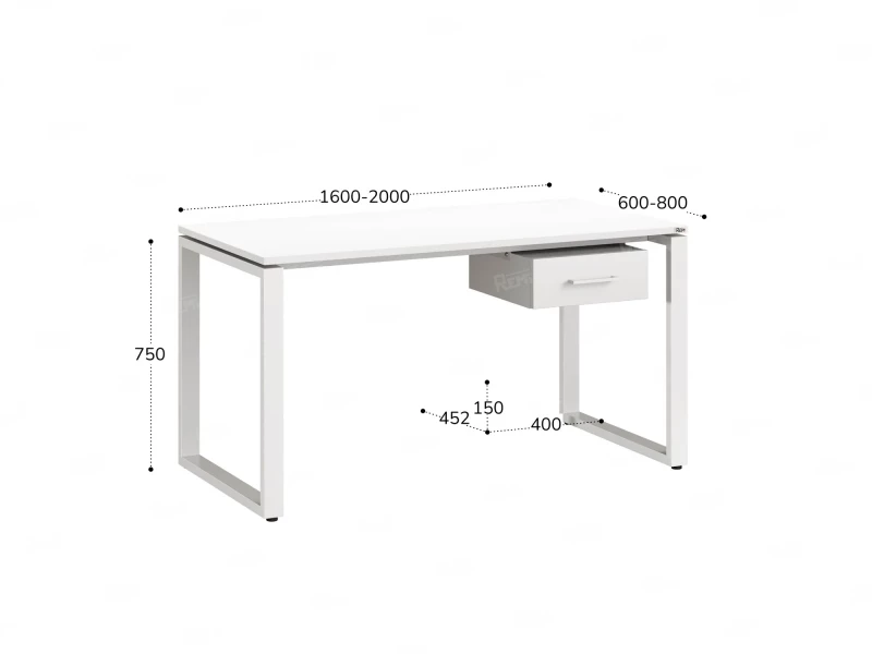 Стол прямой с подвесной тумбой, О-опора 2000x600x750 RM036-20x6 Белый/Белый