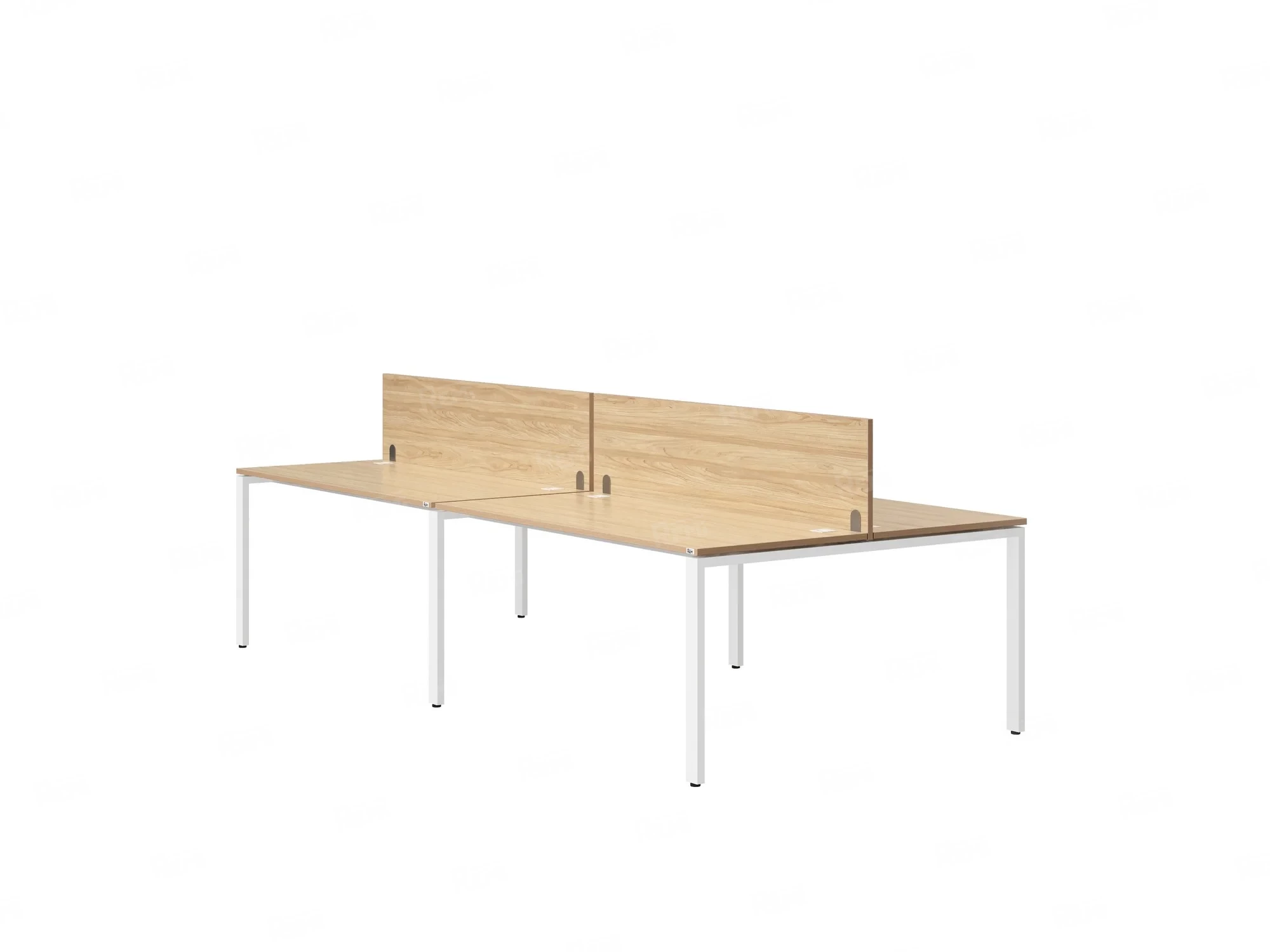 Бенч-система, 4 рабочих места, на П-образных опорах, 2 ЛДСП экранов 3200x1200x750 RM166-4-16x12 Вяз Швейцарский светлый/Белый